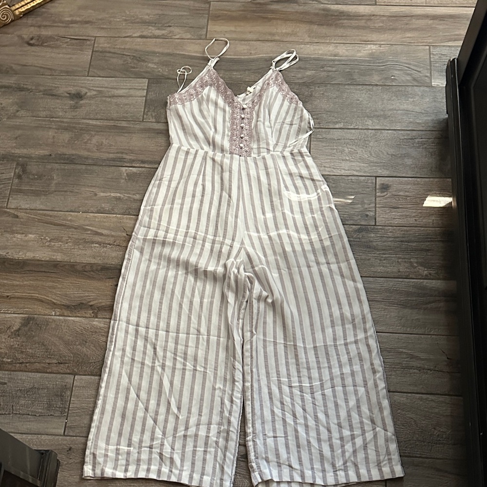 En Creme Striped Jumpsuit in White and Purple